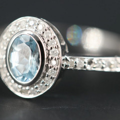 1.Ct Art Deco Style Lab-Created Aquamarine & Diamond Halo Engagement Sliver Ring