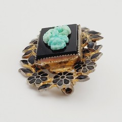 Nouveau Peking Glass Floral Victorian Mourning Brooch Style 1930s Vintage Brooch