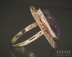 Vintage 14k Yellow Gold Oval Natural Amethyst Shield Ladies Ring 3.1g p26107