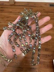 Vintage Smoky Gray AB Waterfall Fringe Statement Faceted Crystal Necklace 20″