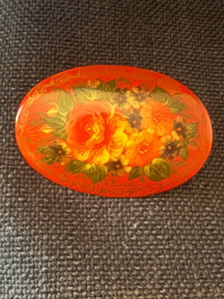 Vintage Hand-Painted Russian Wood Brooch “Hand Made In Russia” 2 1/4 x 1 1/2