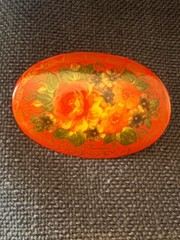 Vintage Hand-Painted Russian Wood Brooch “Hand Made In Russia” 2 1/4 x 1 1/2