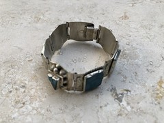✨🏜️VTG STAMPED TAXCO STERLING SILVER Turquoise Panel STATEMENT Bracelet Estate