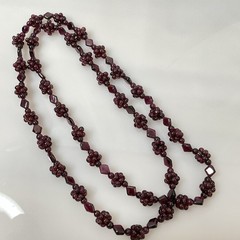 Bohemian Garnet Grape Cluster Necklace Vintage 34″ Long 90 grams