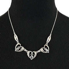 SORRENTO sterling silver necklace – vintage hematite stone filigree heart 18.25″