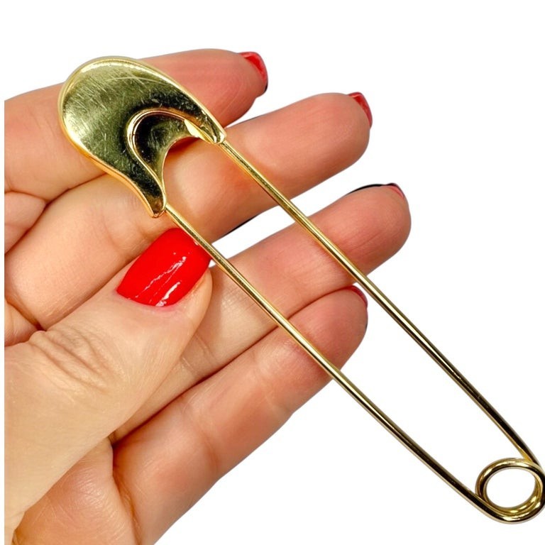 Vintage 14K Yellow Gold 4 3/8 Inches Long Safety Pin Brooch