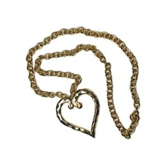 Vintage Les Bernard Hammered Gold Tone Heart Clip Earring and Necklace Set