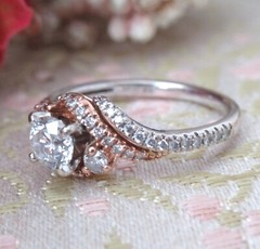 14k Gold Diamond Crossover Engagement￼ Ring Solitaire LLJ Modern Heirloom 585
