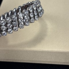 Vintage Silver Tone Expandable Stretch Clear Rhinestone Bracelet 3 Rows