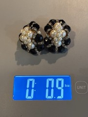 Vintage Muti- Faceted Black Cluster Bead Faux Pearl Earrings with Rhinestones