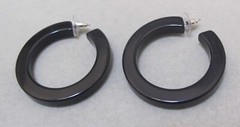 Vtg Very Dark Grey Near Black Plastic Hoop Earrings 1-3/4” Silver Tone Posts