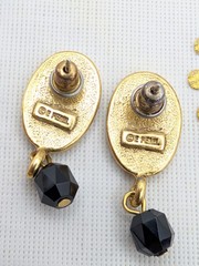 Vtg Erwin Pearl Earrings Medallion Drop Dangle Gold Tone Etruscan Greco Roman