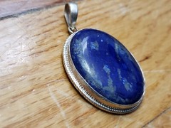 VINTAGE COLLECTABLE *STERLING SILVER 925* GENUINE STONE PENDANT 1.75″-LAPIS