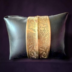 Brass Cuff Bracelet Vintage Wide Floral Engraved Boho 1970s 6 Inch Adjustable