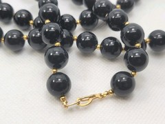 Vintage Black And Gold Plastic Beaded Necklace 30in.