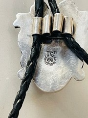TAXCO CHEO 925 STERLING SILVER AZTEC BOLO BLACK ONYX? STONE LEATHER TIE SIGNED