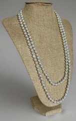 Vintage Rope Length Hand Knotted Faux Glass Pearl Necklace, 8mm Pearls, 56″