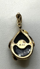 Vintage 925 Sterling Gold Tone Onyx And Cubic Zirconia Pendant DA30