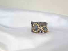 Brutalist Sterling Silver 925 Raw Natural Sapphire Modernist Size 9 Ring