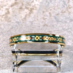 Vintage Hermes Enamel Bangle Bracelet Green Enamel Hibiscus Gold Rim 65 w/Case
