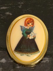 Antique Christmas Angel Brooch signed West Germany vintage holiday Jewelry