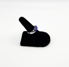 Vintage Sterling? or Alpaca? Silver Ring with Blue Enamel? Inlay, Size 5.5-6