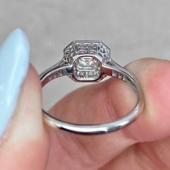Art Deco Style Asscher Lab Created Doiamond 14K White Gold FN Engagement Ring