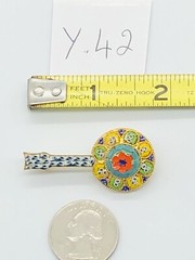 Vtg Micro Mosaic Blue Green Red Yellow White Flower Mandolin Music Pin Brooch