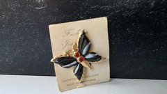 Gold Tone Metal & Enamel Butterfly Brooch Vintage Costume Jewelry READ
