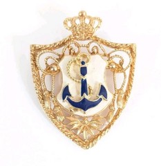 Nautical Anchor Shield Vintage Gold Toned Brooch Pin