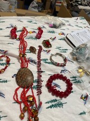 lot of red rubiesand red beads silver bracelet necklace with wood earings plasti