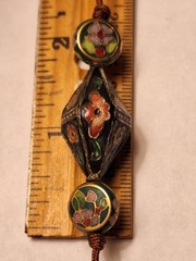 VINTAGE CLOISONNE BONE SKULL ASIAN LOVE KNOT PROTECTION TALISMAN AMULET NECKLACE