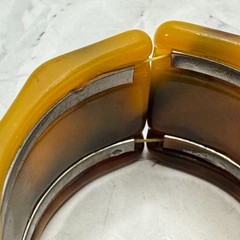 Vintage Lucite Cuff Bracelet Faux Tortoise Metal Panel Wide Modernist Sculptural