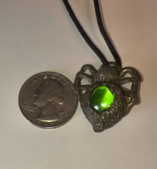 Vintage Pewter Spider Pendant Necklace corded green stone Gothic