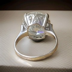 14k White Gold Vintage Filigree Engagement Ring 9.75CT.Natural Round Diamond Cut