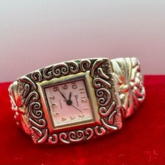 Vintage Geneva Silvertone Women’s Cuff Watch Ornate Statement Bracelet Watch