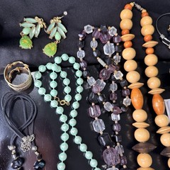 Vintage Jewelry Lot Mixed Necklaces Bracelets Rings Jade Amethyst Statement