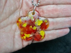 Vintage-Bead Ball Chain W/Glass Flower Slide AMBER Colors Necklace