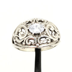 Vintage Elegant RING Silver 925 with Big Bright Stone -size: 9US (18.8mm) | #113