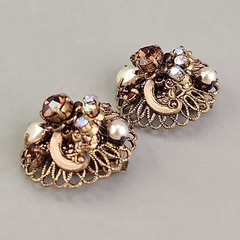 Vintage Rhinestone Bracelet Clip Earrings Set AB Western Germany Filigree Enamel