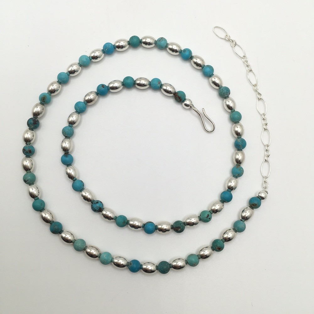 Silver Schark Handmade Sterling Silver & Turquoise Choker Necklace 16-19″ #41