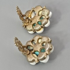 Vintage Clip On Fruit Cluster Earrings White Orange Blue Gold Tone Repaired