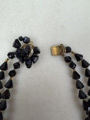 Vintage West Germany Double Strand Black Glass Bead Necklace AB Rhinestones