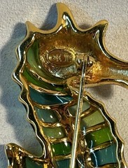 VTG KJL Gold Tone Plique- A – Jour Seahorse Brooch
