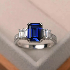 3.50 Ct Emerald Cut Sapphire Diamond Women’s Wedding Ring 14K White Gold Finish