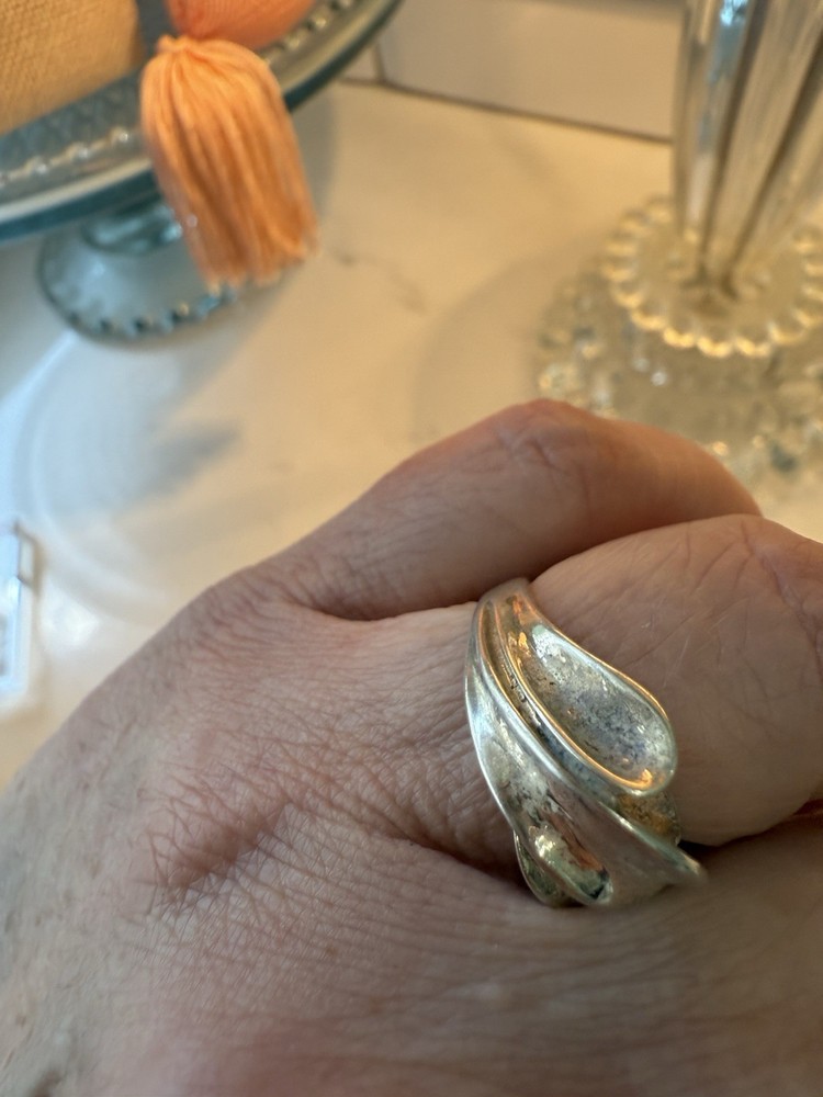 Modernist Sterling Silver 925 Cellini Domed Abstract Twist Wave Ring Size 7.75