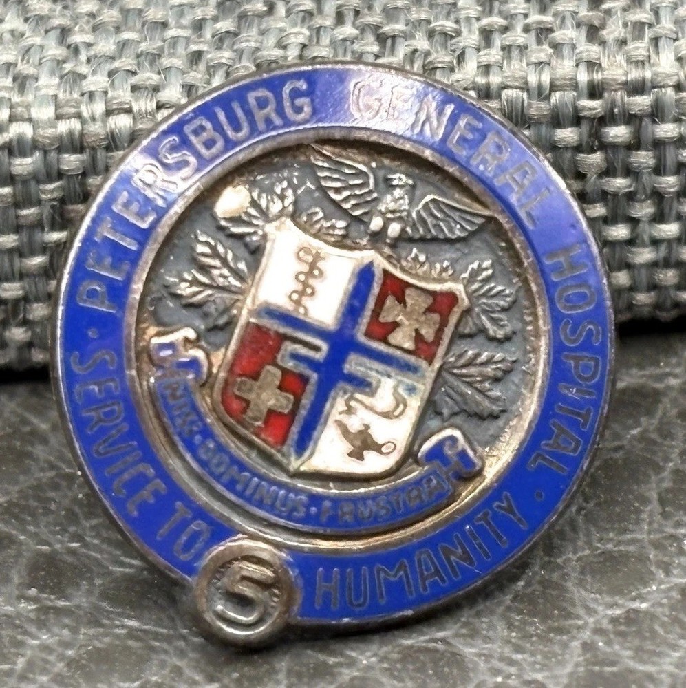 VTG Sterling Enamel Crest Eagle Cross Petersburgh General Hospital Service Pin
