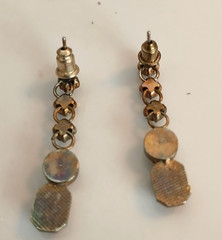 Vintage 1.25″ Dangle Stud Pierced Earrings w/Imitation Diamond Accents