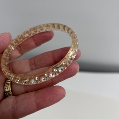 Vintage Clear Lucite Bangle Bracelet Rhinestone Inset Beveled Edge