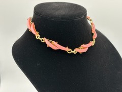 Vintage Mid Century Pink Lucite Thermoset Heavy Link Collar Choker Necklace 50s